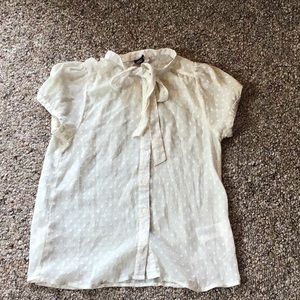 Sheer button-up tie-top dress blouse
